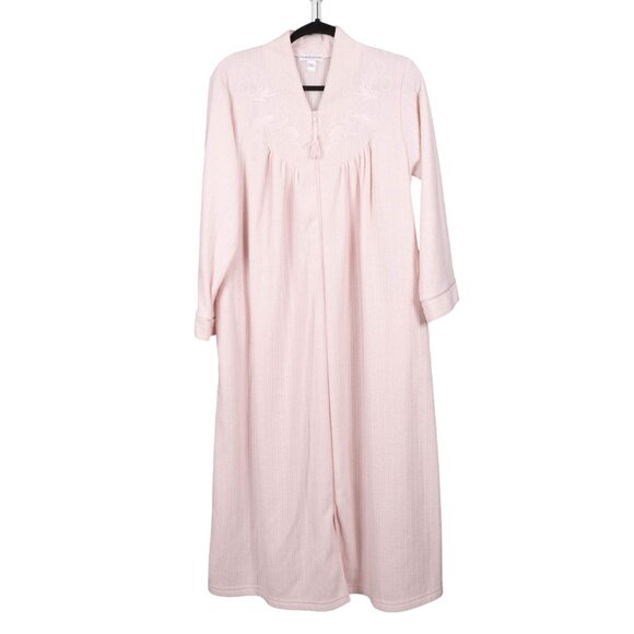 Miss Elaine Robe M Womens Pink Zip Up Embroidered Long Sleeve Pockets Tassel - Picture 1 of 7